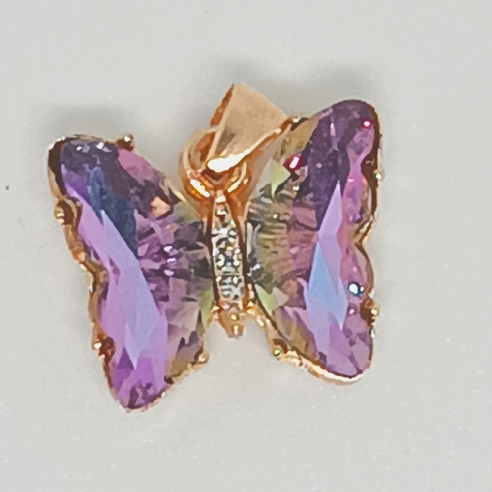 Shiny Cut Faux‎ Gemstone Butterfly Pendant Fairycore Dainty Whimsy Boho Beach